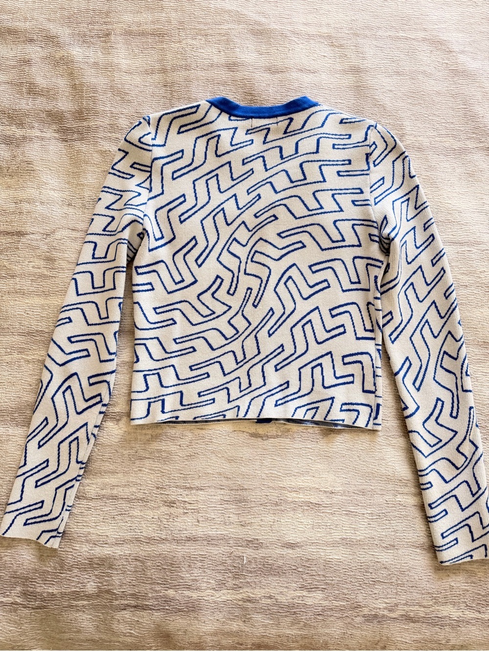 J.Lindeberg White Cardigan Jacket with Blue Geometric Trim, Size S - Picture 6 of 11